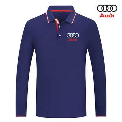 2022 Polo Audi Homme Manche Longue Col Contrasté Coton Piqué Slim Fit